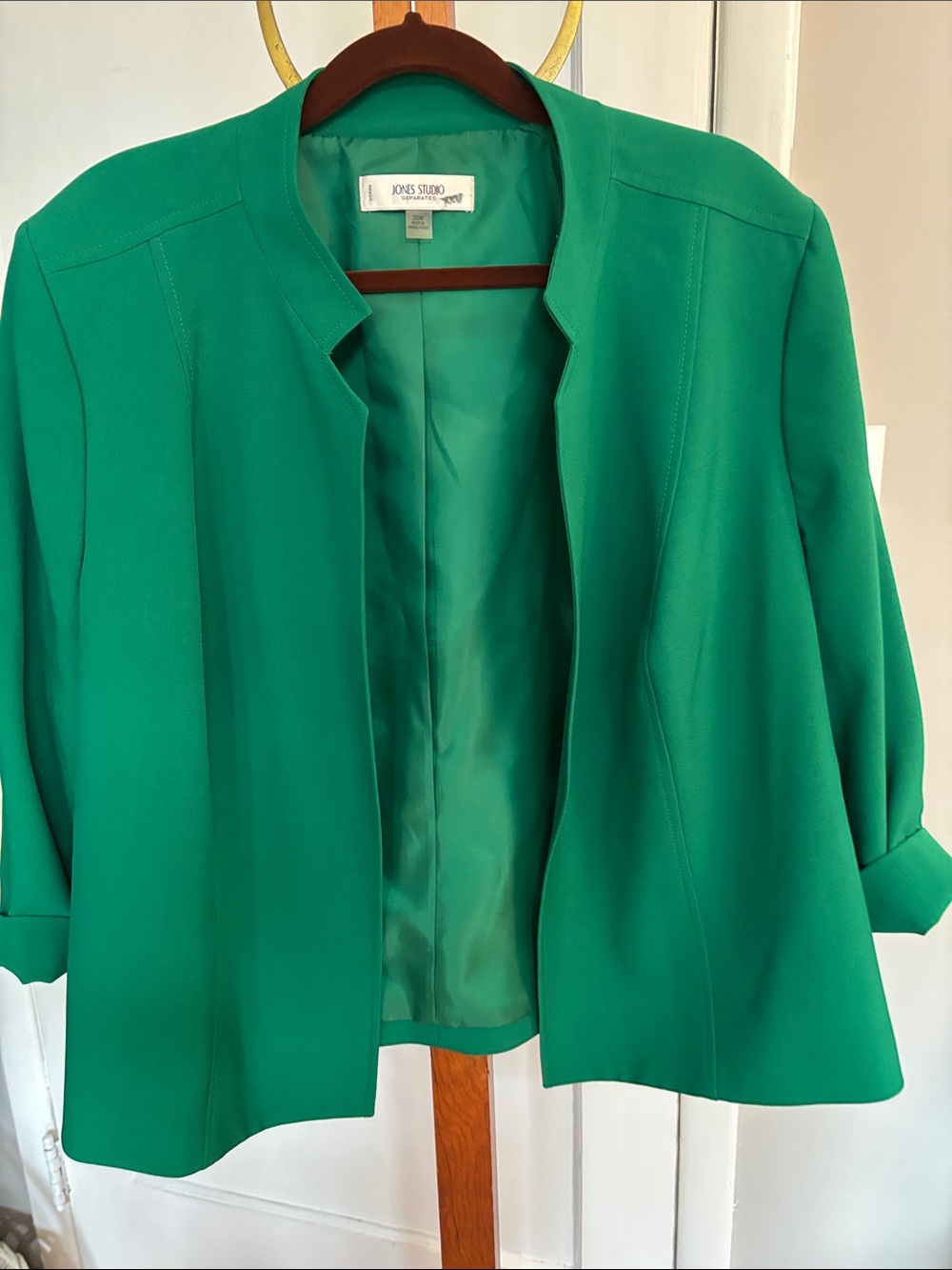 Reduced Jones Studio Emerald Green Collarless Open Jacket 20W